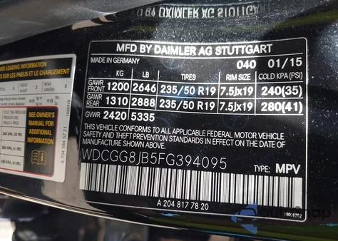 2015 Mercedes-Benz Glk 350 4Matic from USA, damaged, VIN WDCGG8JB5FG394095